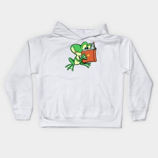 green frog reads fairy tales from a book Kids Hoodie